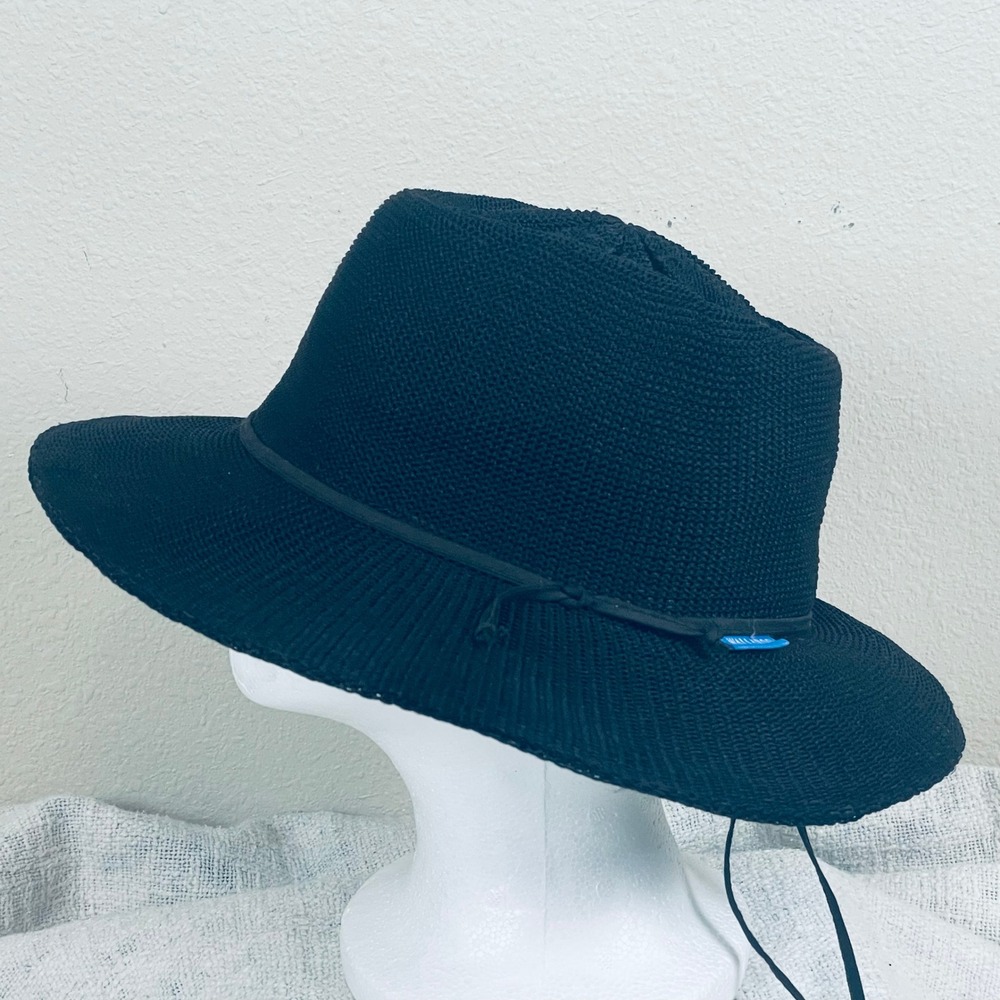 Wallaroo Victoria Fedora Womens Black Poly Straw Packable UPF 50 Sun Hat
